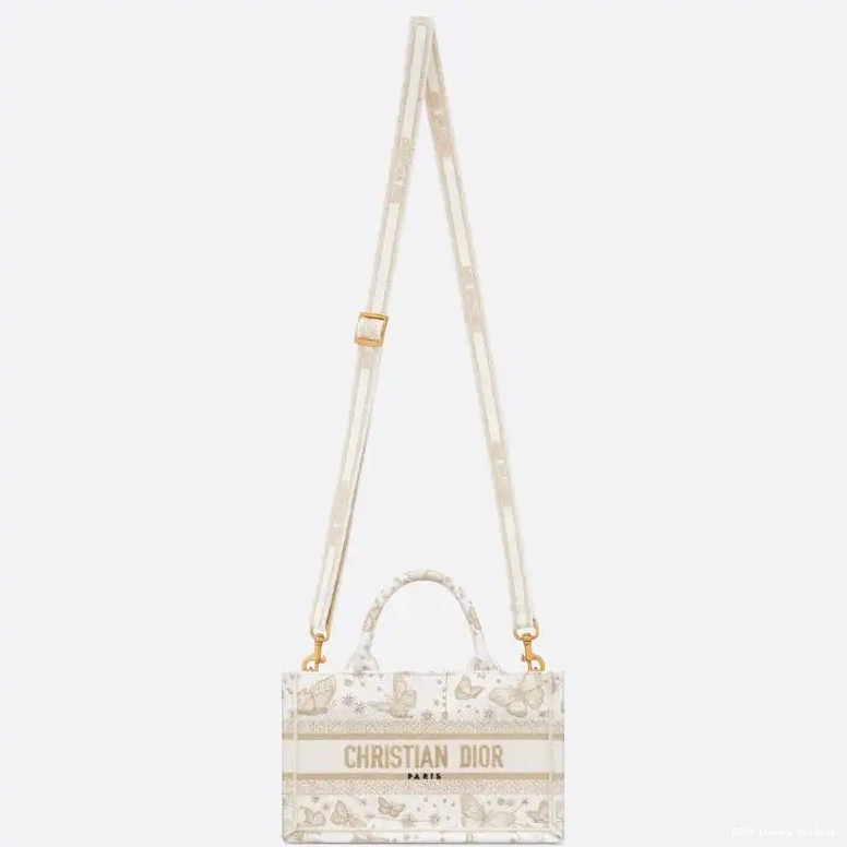 Cheap Zodiac White Gold Canvas Motif with Book Butterfly Mini Strap Dior Tote 0626 Luxury